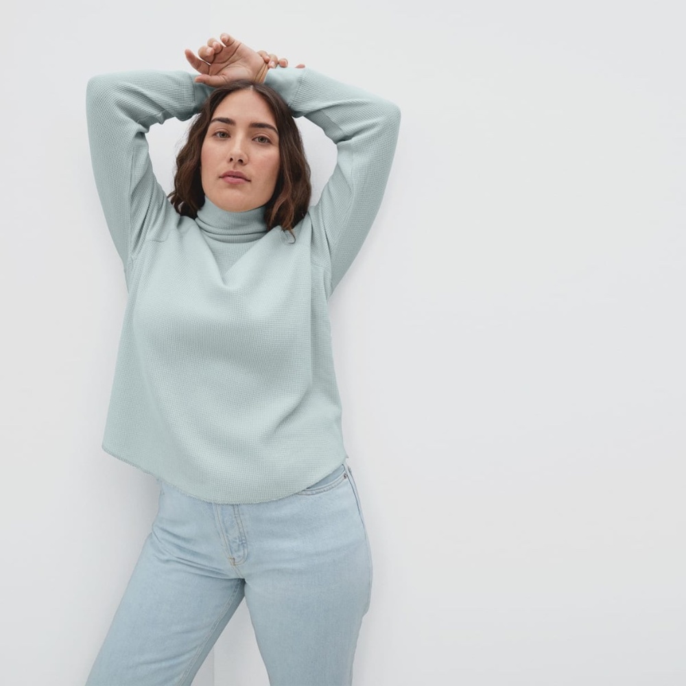 Everlane • The Organic Cotton Turtleneck Waffle Tee • Ice Blue